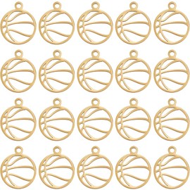 SUNNYCLUE 1 Box 20Pcs Gold Basketball Charm Stainless Steel Sports Charms Hollow Minimalist Basketball Pendants for Jewellery Making Supplies Findings DIY Craft Necklace Bracelets Basketball Players