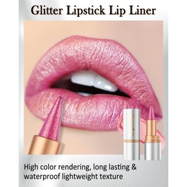 Red Glitter Lipstick Lip Liner,Shimmer Metallic Matte Long-Lasting Waterproof Non-stick Lip Stain Stick,High Pigmented Lip Tint Full Coverage lipcolor Pen,Thanksgiving Makeup Gift for Women-06