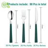 N9R 90pcs Silver and Green Disposable Silverware Set, Elegant Plastic