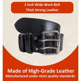 Leatherow 2 Inch Wide Premium Leather Tool Belt for Men Work | Heavy Duty Construction Mens Pouches Pockets Bags | Adjustable Waist Belt for Carpenters, Electricians, and Contractors (Black, 30"-46")
