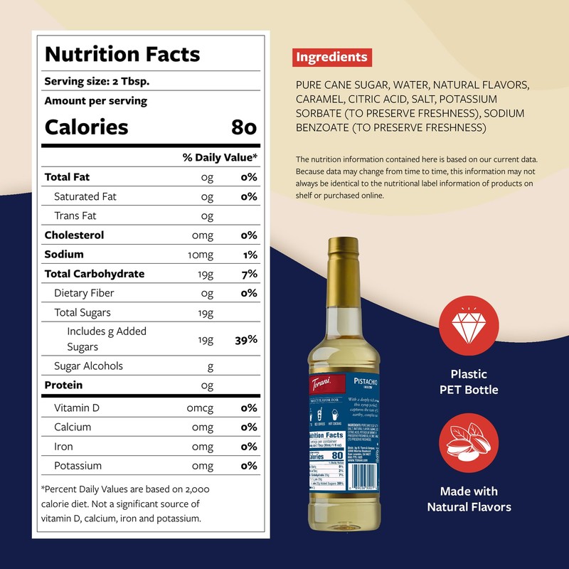 Torani Pistachio Coffee Syrup for Drinks & Desserts, Pump Included,