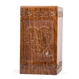 Handmade Rosewood Urn for Human Ashes | Tree of Life Wooden Urns Hand-Crafted - Funeral Cremation Urn for Ashes (Heart Tree, Medium - 150 Cu/in)