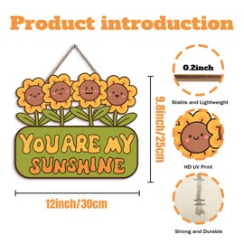 Summer Sunflower Decor, You Are My Sunshine Wood Sign Front Door Decor Thanksgiving Wood Hanging Door Plaque Outdoor Wooden Front Door Decorations for Farmhouse Porch