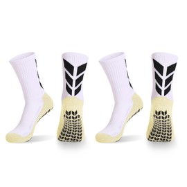MENDENG Grip Socks Soccer Men Youth Non Slip Grippy Socks for Men Non Skid Football Basketball Hospital Anti Slip Athletic Socks 2Pair White