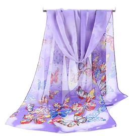 Scarf for Women Lightweight Chiffon scarf Fashion Butterfly Print Scarves Shawls Wraps for Spring Summer,Purple Butterly
