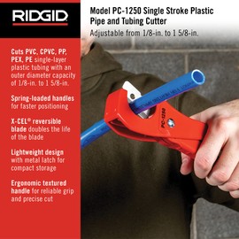 RIDGID 23488 Model PC-1250 Single Stroke Plastic Pipe and Tubing Cutter, 1/8-inch to 1-5/8-inch Pipe Cutter