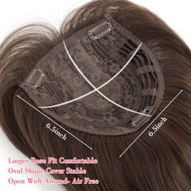 Megito Long Wavy 18inch Hair Topper Big Base Cover Thinning Hair Clip in Hair Toppers for Women Fiber Wiglets with Fringe Brown Color