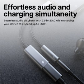 MMOBIEL USB-C to 3.5mm Headphone and Charger Adapter, 32 Bit / 60W 2-in-1 Splitter