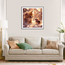 FHBUBPUP Cat Diamond Painting Kits for Adults, Cat and Mouse Diamond Art Kit, Beginners DIY 5D Round Full Diamond Dots Painting Art, Craft Gift Suitable for Home Wall Decoration 30x30cm