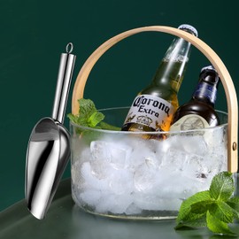 Metal Ice Scoop，Kitchen Ice Scooper for Ice Maker,Stainless Steel Small Ice Scooper for Freezer，Kitchen Gadgets Cookie Flour Pet Dog Food Scoop (Silver, 6 OZ)