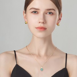 The God of Wealth 8.5mm Bigger Pendants Necklace Green Jade 18K Gold Plated Necklace Crystal Zircon 925 Sterling Silver Necklace for Women Elegant Jewelry Party Wedding Gift for Her (Design-B)