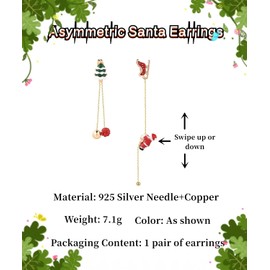 GAUEIOUR Asymmetric Santa Earrings,Silver Needle Long Chain Tassel Pendant Earrings, Christmas Themed Decorations, Fashionable Holiday Decorations, Girls' Christmas Jewelry Gifts