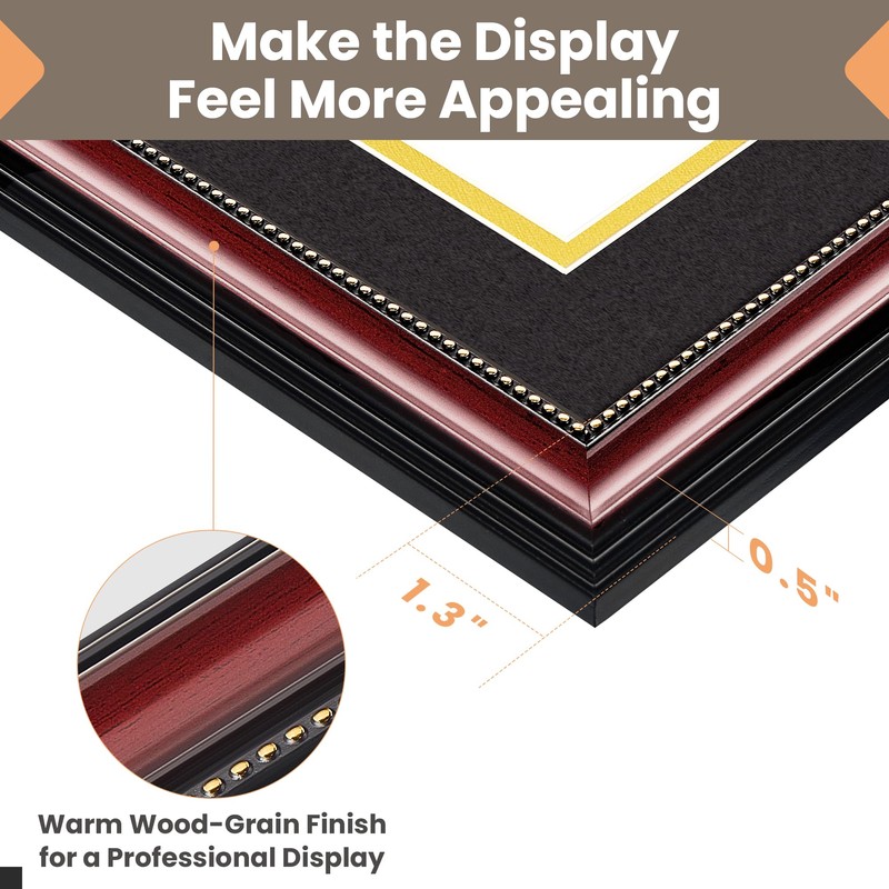 upsimples Diploma Frame 11x14, Wood Grain with Gold Beading, 1