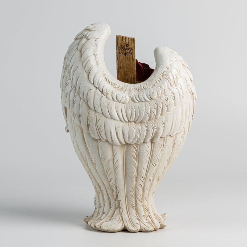ShineOnAngel 12" Angel Wings Embracing Cross and Rose Garden Statue