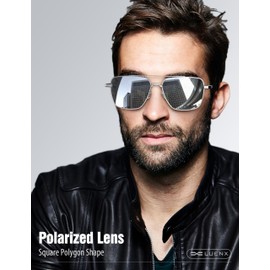 LUENX Aviator Sunglasses for Men Women Square Polarized Polygon Mirror Silver Lens Silver Metal Frame 58MM