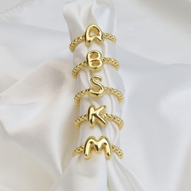 ZKJTEARY Initial Rings for Women 18K Gold Plated Simple ABCDEJK-Z Adjustable Ring Bubble letter Ring Open Dainty Thumb Rings for Women Mothers Day Valentine Christmas gifts (M)