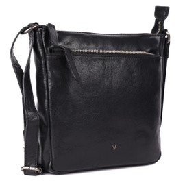 VILENCA HOLLAND 8.25 Inch Genuine Leather Crossbody Sling Bag for Women - Trendy Casual Office Bag with Adjustable Strap (Black)