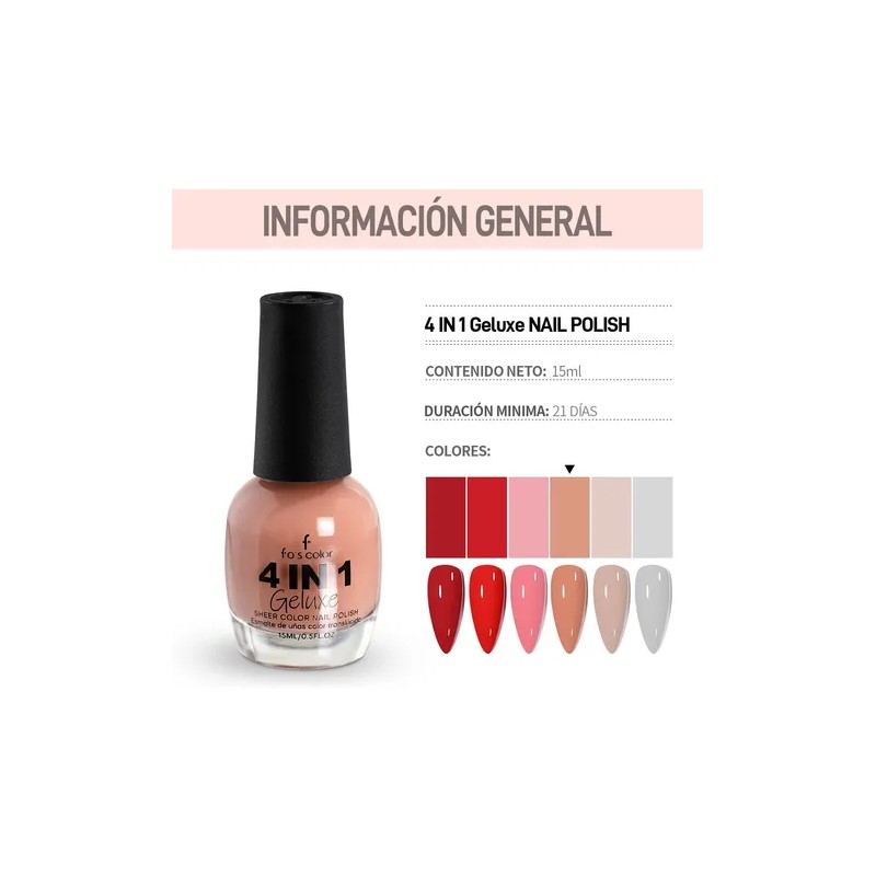4 En 1 Esmalte De Uñas Geluxe 15ml, Acabado Profesional