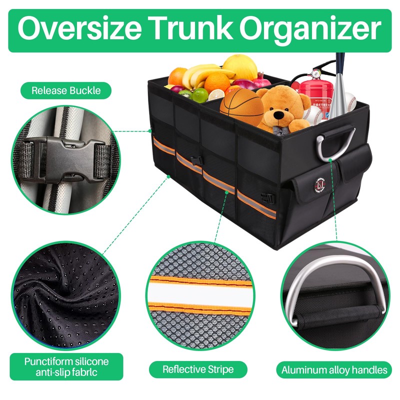 Trunk Organizer, LIBZAKI Cargo Organizer, Premium Multi Compartments Collapsible Portable