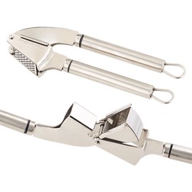 PEARL Knobi Press - Massive XL Stainless Steel Garlic Press Folding Hole Strainer 20cm (Large Garlic Press, Garlic Squeezer, Cleaning)