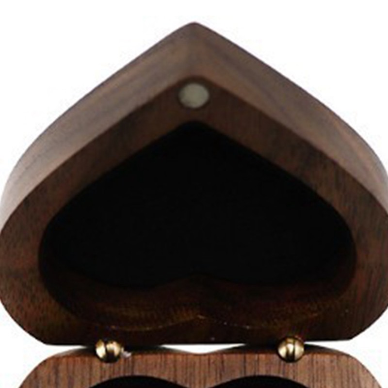 Heart Shaped Wooden Ring Box Black Soft Lining Smooth Surface