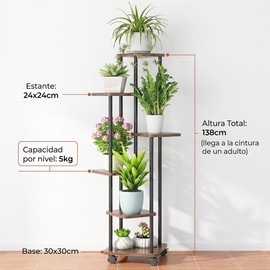 Soporte para Plantas con Ruedas,Estante para Macetas de 6 Niveles,Organizador de Plantas para Interiores y Exteriores, 7 Macetas,para Organizar Varias Plantas en Hogar,Balcón o Jardín