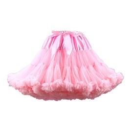 Homipooty Women's Elastic Waist Tulle Petticoat Tutu Party Multilayer Puffy Cosplay Skirt Underskirt, Length 40 cm, Waist 56-95 cm, pink