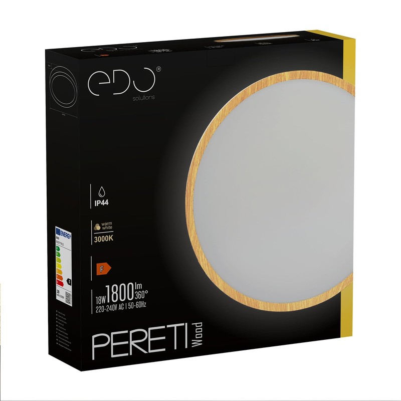 EDO, Pereti LED Ceiling Light Flat 18 W Wooden Ring