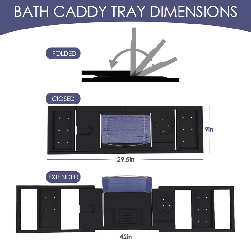 Foldable Bathtub Caddy Tray, Bamboo Bath Tub Tray Table for