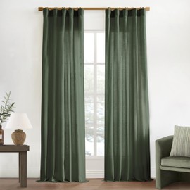 XTMYI Drapes Curtains for Living Room,2 Panels Set Linen Semi Sheer Boho Back Tab Pleated Window Treatments for Bedroom,Olive Green,40x86 in Long