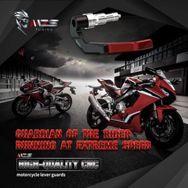 MZS Motorcycle Lever Guards, Aluminum Clutch Brake Handlebar Protector Universal 7/8 Hollow Extendable Handguards Brush Red Compatible with Sport Street Enduro Mountain Bike Ebikes ATV