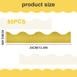 AIEX 50pcs 2.4x13.4inch 55.8ft Glitter Scalloped Borders Classroom Bulletin Board Borders Black Board Chalkboard Border Trim for School Office Teacher Student Use (Gold)