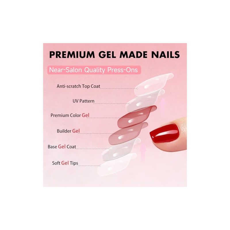 SXVME Uñas postizas cortas con pegamento, diseño ataúd rojo, brillantes,