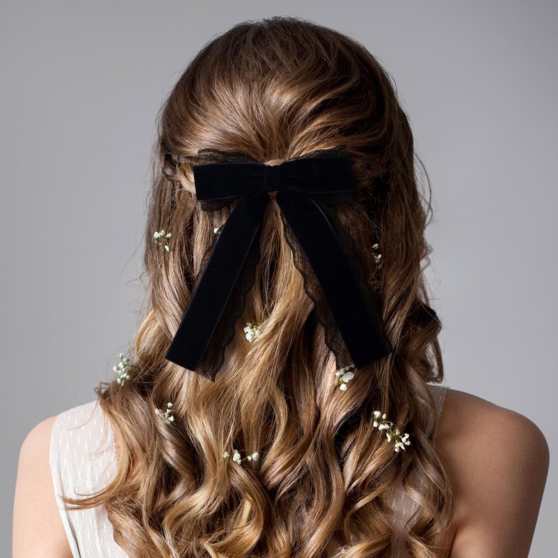 CustomyLife 1pcs Black Lace Hair Bow Clip Coquette Bow Barrettes