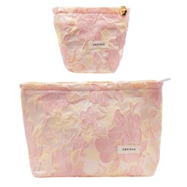 ONEGenug Cosmetic Bag Small 2 Pieces Make Up Bag Women Girls Makeup Bag Organiser for Travel Gift, B light pink, Simple cosmetic bag