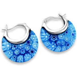 TJC Hoop Earrings for Women Blue Murano Style Basket Earrings in Stainless Steel Metal Wt. 6.8 Grams