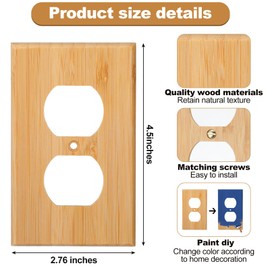Pinkunn 20 Pcs Solid Wood Double Hole Outlet Light Switch Plate 4.5 x 2.76 Inch Bamboo Light Switch Cover Wooden Decorative Wall Plate for Bedroom Kitchen Home