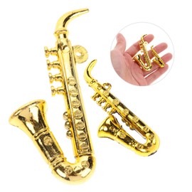 20pcs Saxophone Charm Saxophone Miniature Musical Horn Ornaments Dollhouse Musical Instruments Saxophone Christmas Ornament Toy Trumpet Mini Saxophone Xmas Decors Plastic Golden