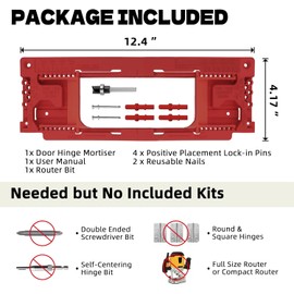 Door Jamb Hinge Jig Compatible with 8 Sizes from 2-1/2" to 6" and 5 Door Thickness from 1-3/8" to 2-1/2", Precise Efficient Hinge Installation (Red)