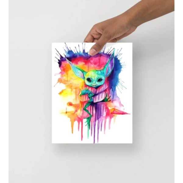 watercolor painting print, anime, new,8 1/2"x11" (Grogu Poster) yoda