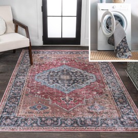 JONATHAN Y Machine Washable Red/Blue/Brown Indoor Area Rug 3X5 ft, Alacati Ogee Medallion for Living Room, Bedroom, Kitchen, Office, Easy-Cleaning, High Traffic, Pet-Friendly, Non-Shedding WSH103D-3