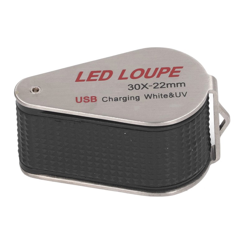 LED UV Loupe Rechargeable Foldable Portable Metal 30X Pocket Magnifier