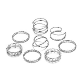 Salanda 8 PCS Titanium Steel Jointed Ring for Women Stackable Ring Set Vintage Diamond-encrusted Ring Wrap Ring Knoted ring Zircon ring Women's Jewelry Bohemian Jointed Finger for girl, Metal, No Gemstone