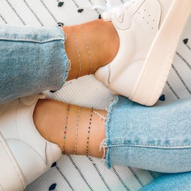 MARLION JEWELS Anklet for women with coloured bead inserts. Elegant women's anklet made of gold-plated/silver-plated stainless steel. Elegant and refined. Boho jewellery perfect for women, Gold -