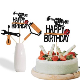 12Pcs Construction Birthday Party Table Decorations Decorator Happy Birthday Centerpiece Sticks Construction Tape Measure Screwdrivers Party Supplies Black Orange Glitter