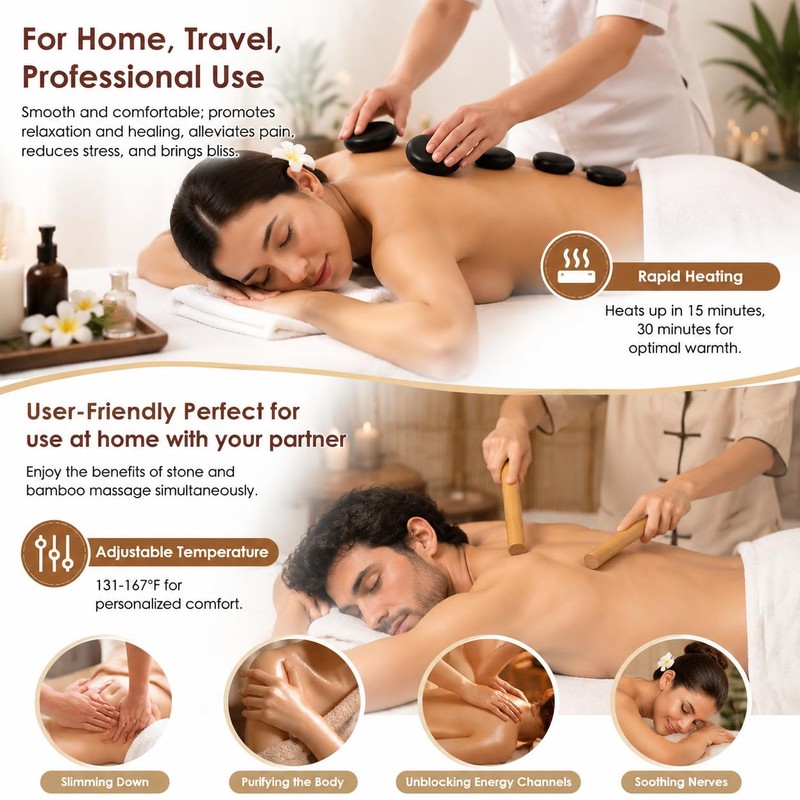 Freudeere 21Pieces Hot Stones Massage Set,Hot Stones Massage Warmer Kit
