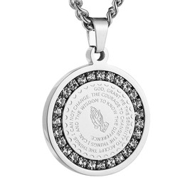 HZMAN Stainless Steel Bible Verse Prayer Necklace for Men Women Religious Christian Praying Hands Coin Medal Pendant Jewelry Gift (Silve-CZ)
