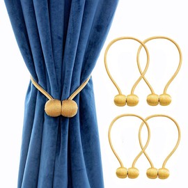 4 Pack Magnetic Curtain Tiebacks，Curtain Tiebacks Buckles Holdbacks Holders Hooks Clip，Drapery Holdback for Curtains, Drapes Living Room Office Decor Rope Holdbacks，No Tools Required (Gold)