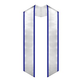 Endea Graduation Plain Honor Stole With Trim Color & Angled End Adult Unisex 72" (White/Royal Blue)