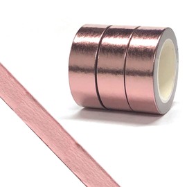Solid Foil Washi Tape, Decorative Self Adhesive Masking washi Tape,Graphic Art Tape,Washi DIY Graphic Tape Wrapping for Crafts Decoration 5/8" x 393 inches (3 Roll, Rose Gold)